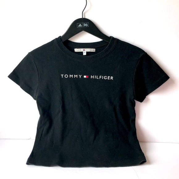 TOMMY HILFIGER black cotton cropped shirt S/P EUC - Picture 1 of 6